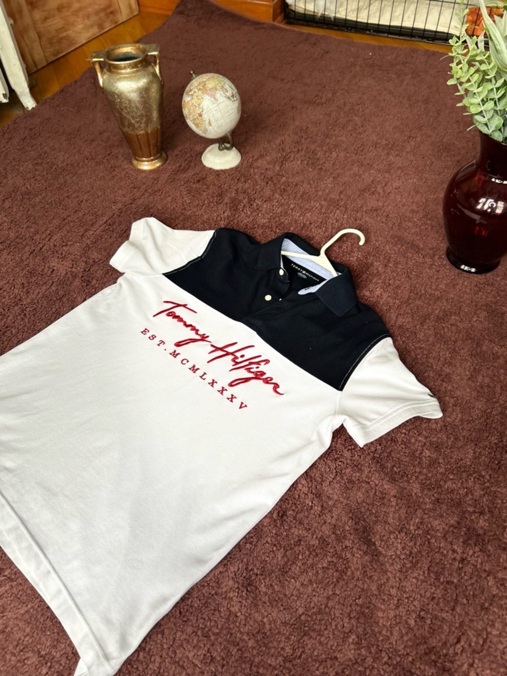 Tommy Hilfiger White Polo with Red Script and Navy Trim